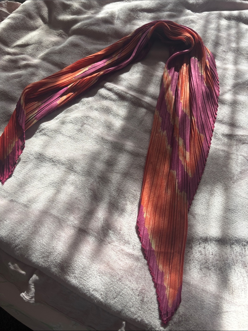 Free People Orange and Pink Pleated Chevron Scarf
